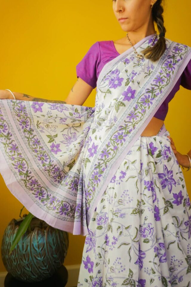 Iris Blockprint Sari