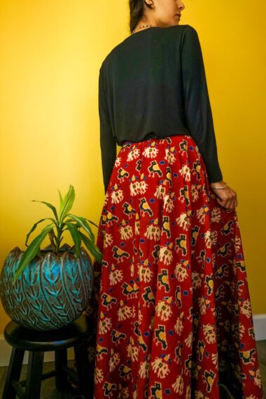 Chakori Maroon Ajrak Maxi Skirt