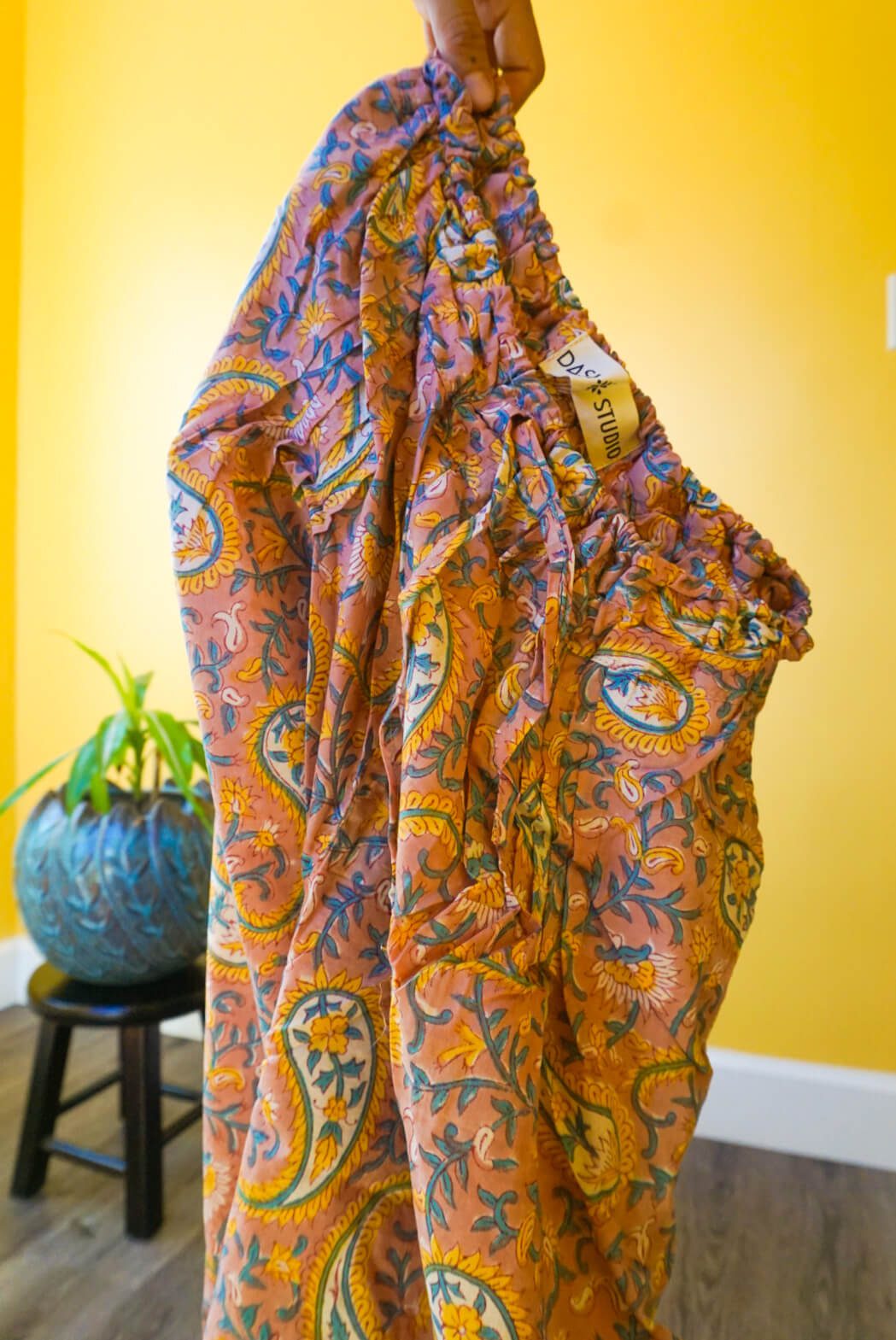 Peach Paisley Blockprint Harem Pants