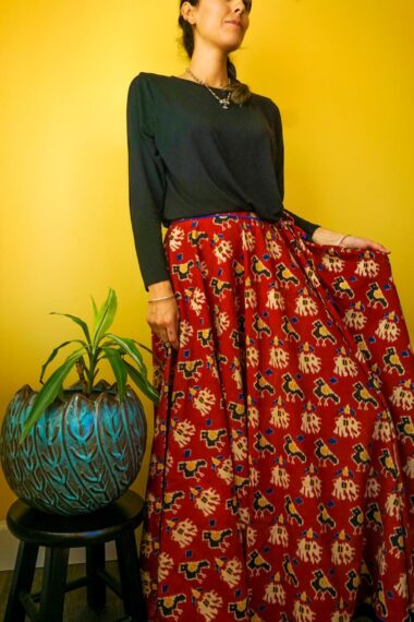 Chakori Maroon Ajrak Maxi Skirt