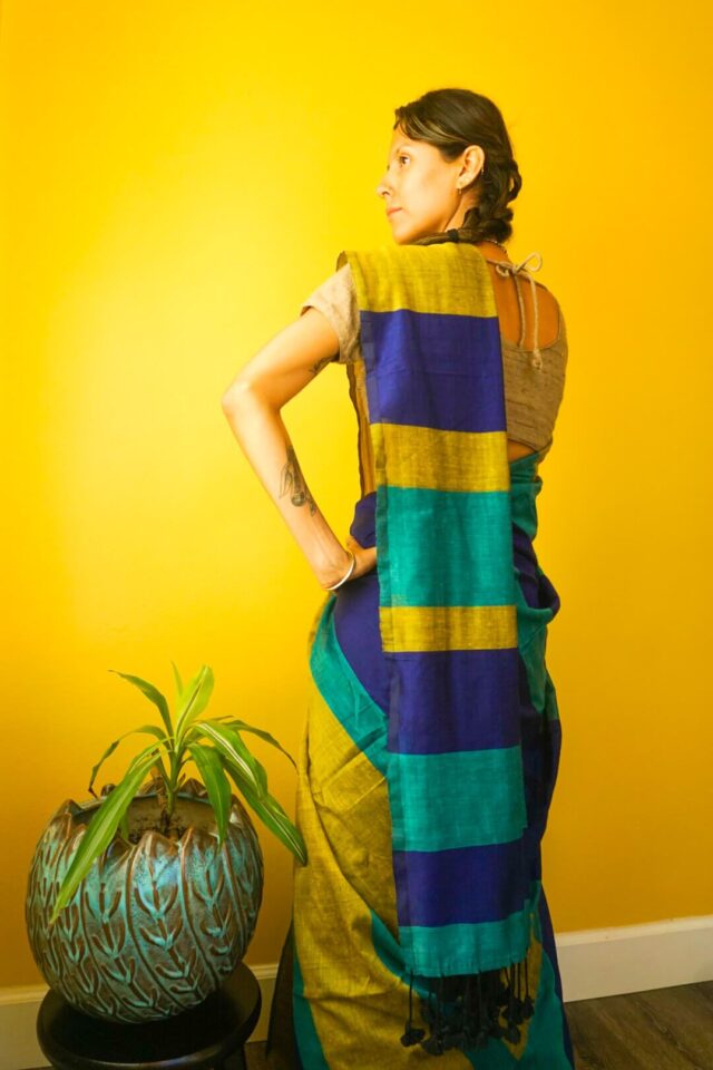 Meadow Khadi Colorblock Sari