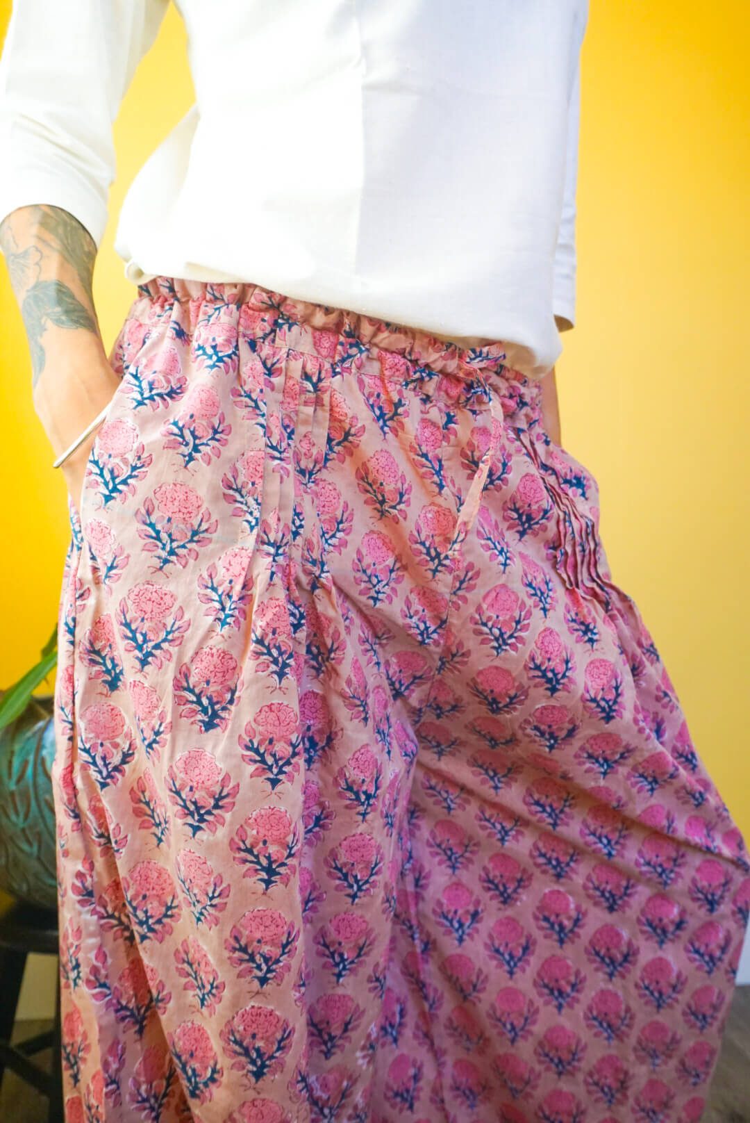 Peony Blockprint Harem Pants