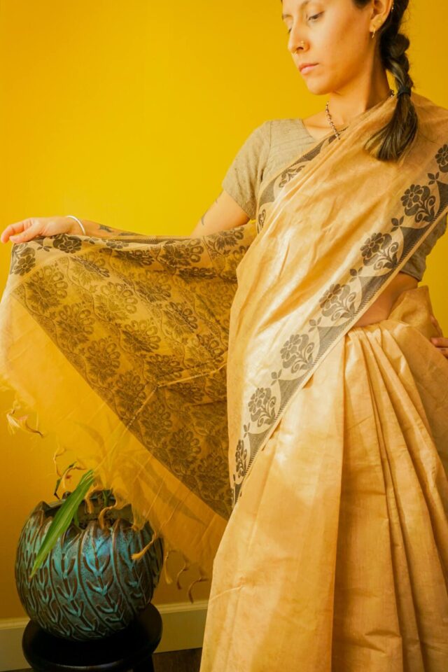 Tan South Indian Handloom Sari